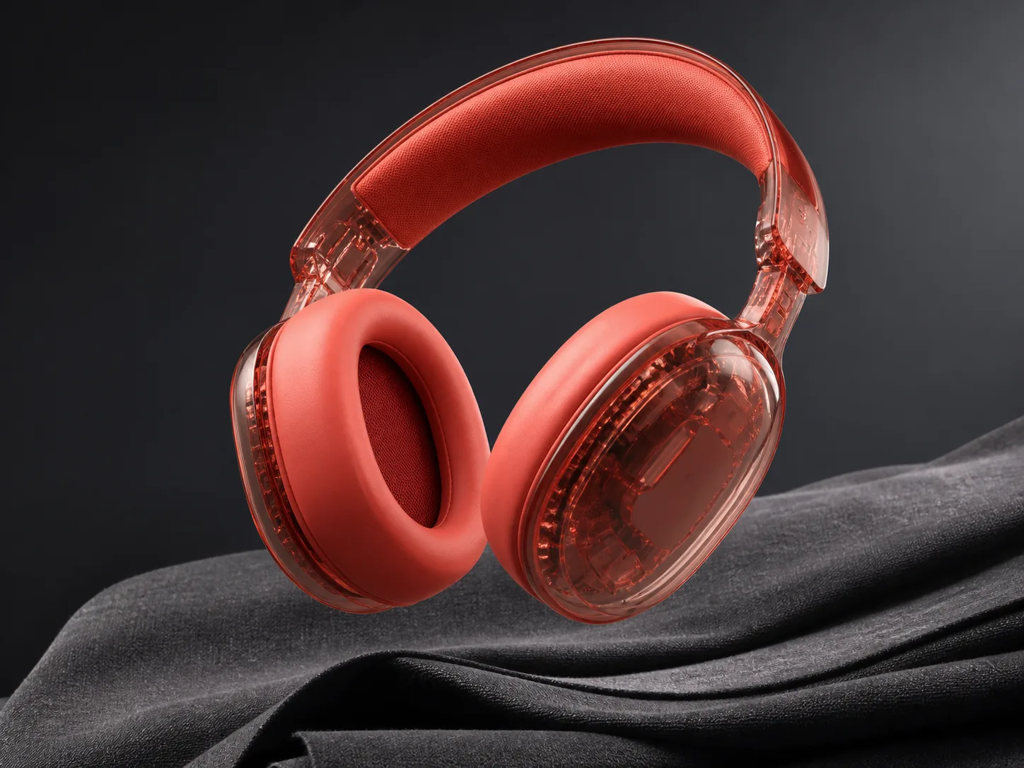 Coral over-ear headphones generated from a text prompt