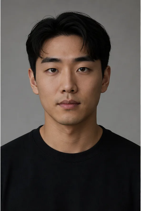Face identity reference: an adult East Asian man with straight brows and an oval face