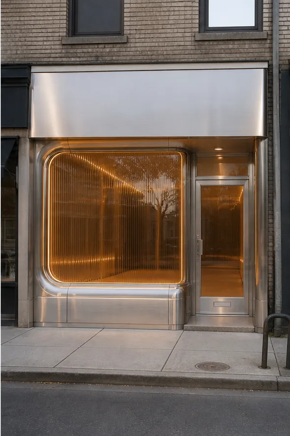plain neighborhood storefront with a large display window after the reference-guided edit