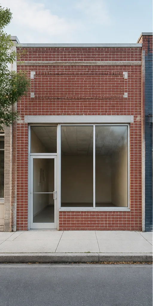 Unedited plain neighborhood storefront with a large display window