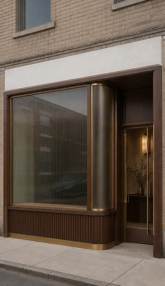 plain neighborhood storefront with a large display window after the reference-guided edit