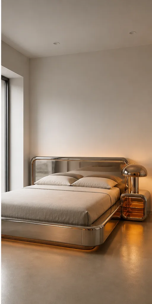 neutral bedroom with a platform bed and simple bedside table after the reference-guided edit
