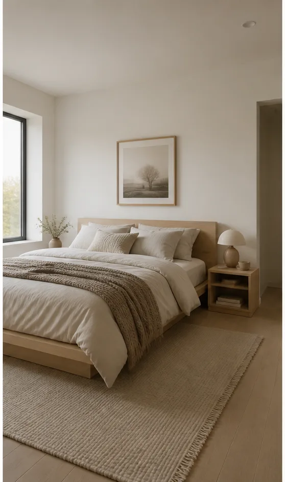 Reference for Scandinavian hygge design with light oak, wool textiles, and soft daylight