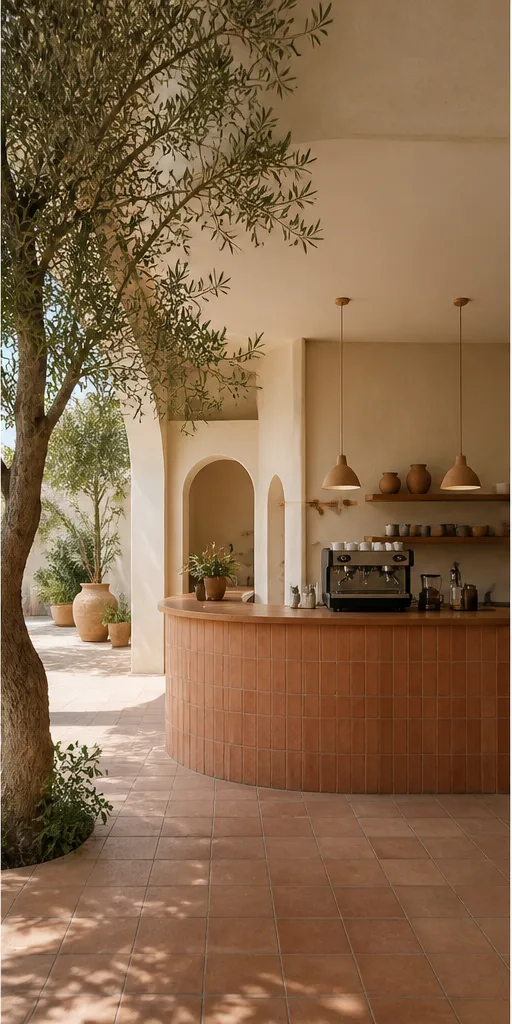 Reference for lush Mediterranean design with terracotta, olive trees, and warm linen