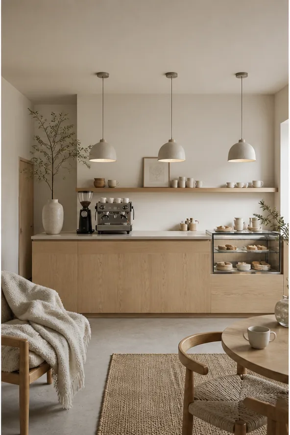 Reference for Scandinavian hygge design with light oak, wool textiles, and soft daylight